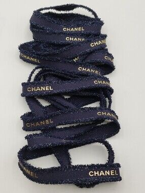 Chanel Blue Gold Logo Ribbon 118 inches